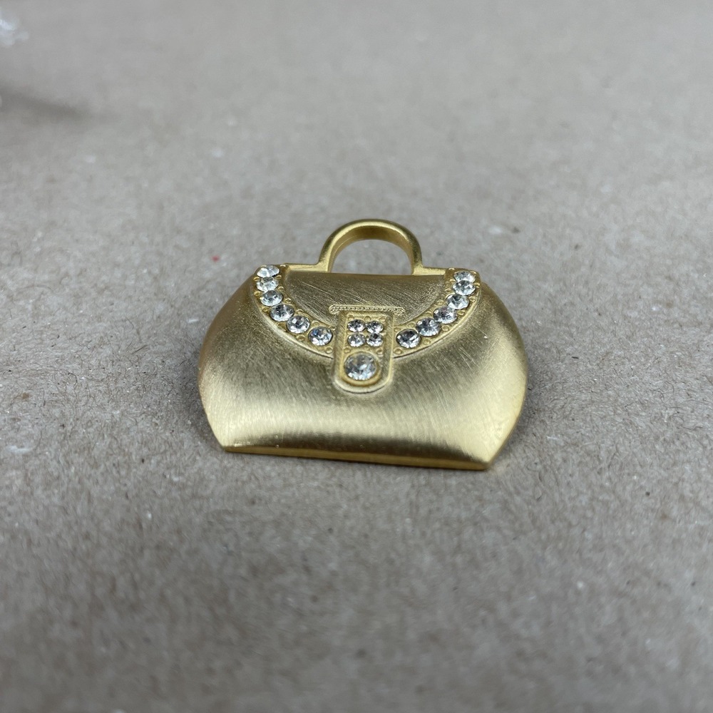 Vintage JJ Jonette LADIES PURSE TOTE BAG Brooch Pin RHINESTONES Gold Tone‎ Bling - Picture 5 of 6